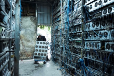 Expansive cryptocurrency mining farm powered by renewable energy in France